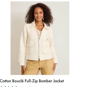 Tommy Bahama Cream Cotton Bouclé Full-Zip Bomber Jacket size Small EUC NWOT